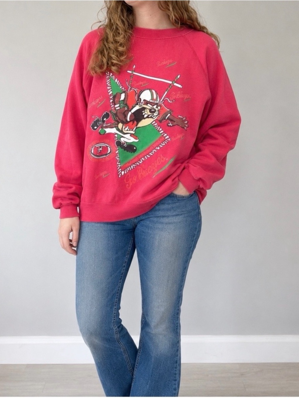 Ohio State Vintage Red Taz Looney Tunes Sweatshirt Mens XS